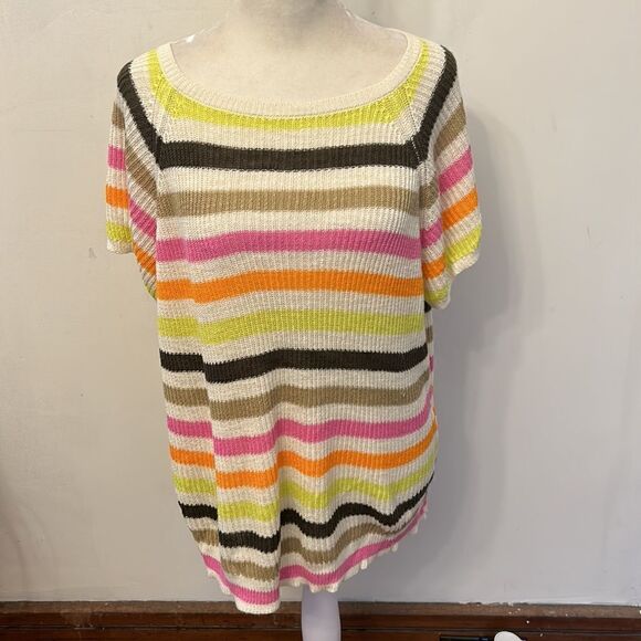 Loft short sleeve multi colored striped sweater Size XLP EUC - Picture 2 of 7